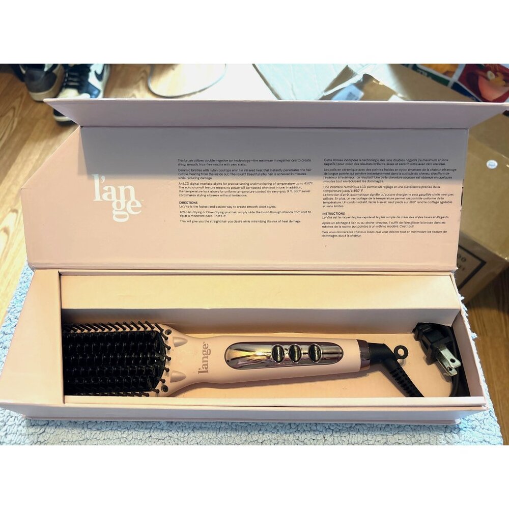 L'Ange Le Vite Hair Straightening Brush Tool Rose Gold Thermal Ion Ceramic Heat